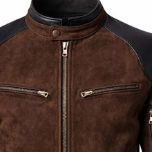Load image into Gallery viewer, Men's Dark Brown Suede Leather Johnny Cage Jacket with Mortal Kombat 2 Cosplay Style and Premium Finish
