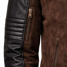 Load image into Gallery viewer, Men's Dark Brown Suede Leather Johnny Cage Jacket with Mortal Kombat 2 Cosplay Style and Premium Finish

