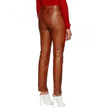 Load image into Gallery viewer, Ladies Slim Fit Panelled Lambskin Orange Leather Pants
