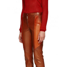 Load image into Gallery viewer, Ladies Slim Fit Panelled Lambskin Orange Leather Pants
