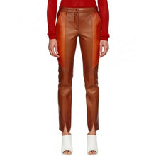 Load image into Gallery viewer, Slim Fit Orange Lambskin Leather Pants for Women
