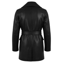 Load image into Gallery viewer, Men Black Genuine Leather Trench Coat with Belt in Vintage Biker Style
