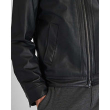 Load image into Gallery viewer, Men Black Lambskin Leather Racer Jacket with Moto Biker Style
