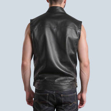 Load image into Gallery viewer, Men Black Leather Minimal Biker Vest

