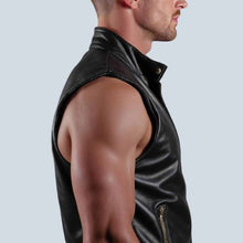 Load image into Gallery viewer, Men Black Leather Minimal Biker Vest
