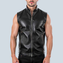 Load image into Gallery viewer, Men Black Leather Minimal Biker Vest
