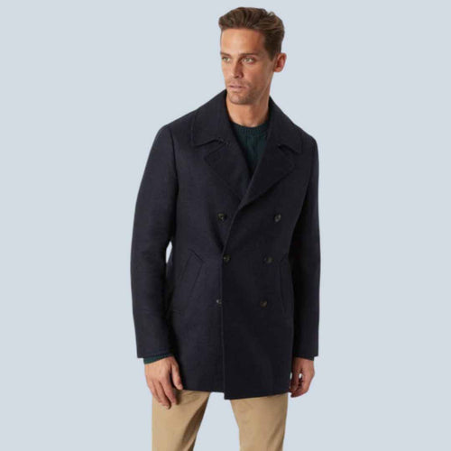 Men Black Merino Wool Navy Peacoat