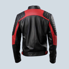Load image into Gallery viewer, Men Black Red Biker Leather Quilted Slim Fit Jacket
