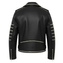 Load image into Gallery viewer, Men Black Genuine Leather Jacket With Studs in Brando Gothic Biker Style
