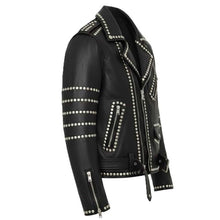 Load image into Gallery viewer, Men Black Genuine Leather Jacket With Studs in Brando Gothic Biker Style
