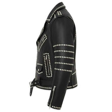 Load image into Gallery viewer, Men Black Genuine Leather Jacket With Studs in Brando Gothic Biker Style
