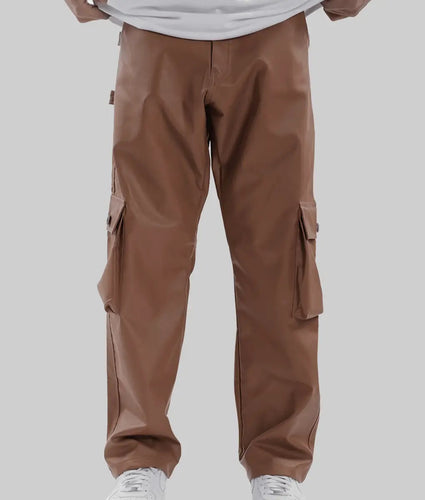 Men Brown Carpenter Leather Pants