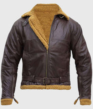 Load image into Gallery viewer, Men Brown Shearling Leather Jacket
