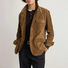 Load image into Gallery viewer, Men Brown Suede Leather Blazer with Two Button Custom Fit
