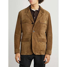 Load image into Gallery viewer, Men Brown Suede Leather Blazer with Two Button Custom Fit
