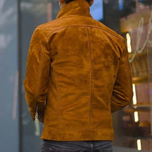 Load image into Gallery viewer, Men Brown Suede Leather Racer Jacket with Athletic Motorcycle Fit
