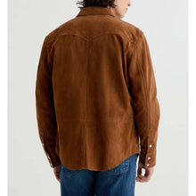 Load image into Gallery viewer, Men Brown Suede Leather Shirt Jacket with Custom Tailored Style
