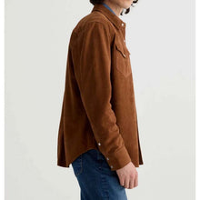 Load image into Gallery viewer, Men Brown Suede Leather Shirt Jacket with Custom Tailored Style
