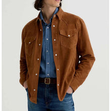 Load image into Gallery viewer, Men Brown Suede Leather Shirt Jacket with Custom Tailored Style
