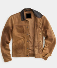 Load image into Gallery viewer, Men Brown Suede Leather Trucker Jacket – Custom Made
