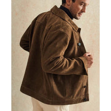 Load image into Gallery viewer, Men Brown Suede Leather Trucker Jacket with Custom Tailored Fit
