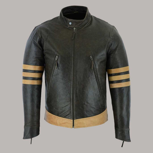 Men Brown Wolverine Style Leather Biker Jacket