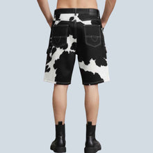 Load image into Gallery viewer, Men Cow Print Leather Cargo Shorts Cowboy Y2K Style
