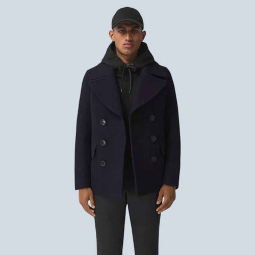 Men Dark Blue Wool Navy Peacoat