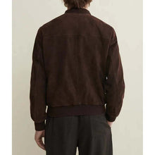 Load image into Gallery viewer, Men Dark Brown Suede Leather Bomber Jacket with Classic Flight Style
