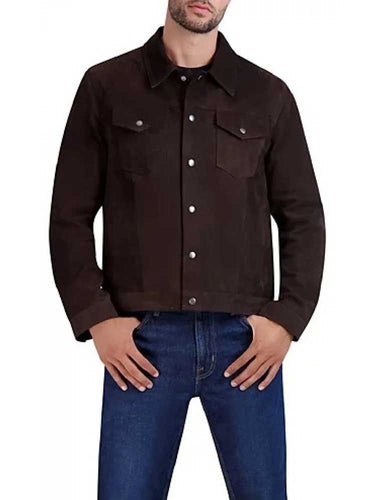 Buy Men Dark Brown Suede Leather Tucker Jacket in UK