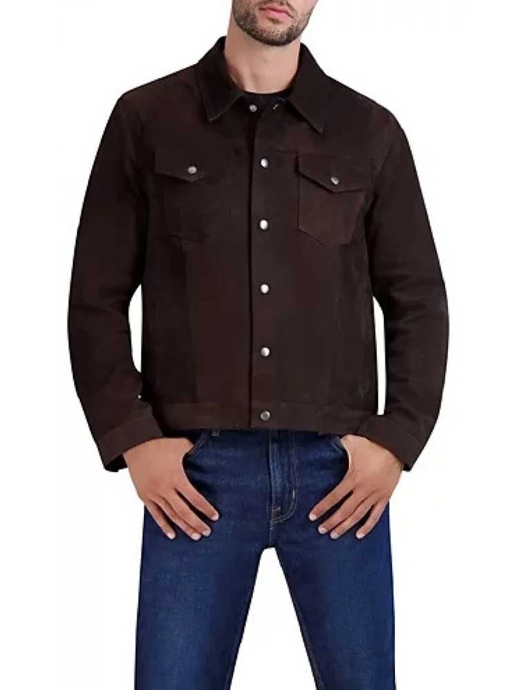 Buy Men Dark Brown Suede Leather Tucker Jacket in UK