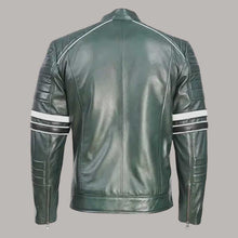 Load image into Gallery viewer, Men Dark Green Quilted Leather Biker Jacket
