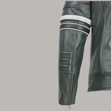 Load image into Gallery viewer, Men Dark Green Quilted Leather Biker Jacket
