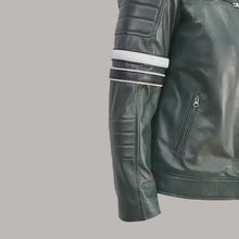 Load image into Gallery viewer, Men Dark Green Quilted Leather Biker Jacket
