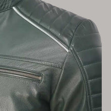 Load image into Gallery viewer, Men Dark Green Quilted Leather Biker Jacket
