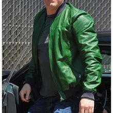 Load image into Gallery viewer, Men Green Lambskin Leather Bomber Jacket with Custom Flight Style
