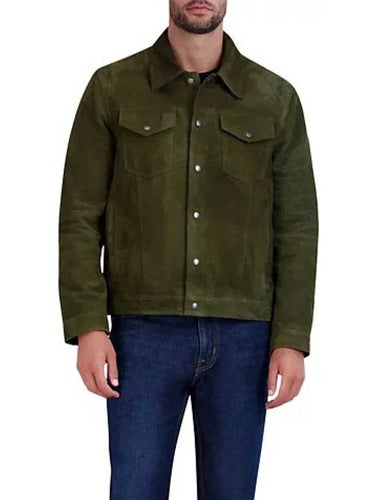Men Green Suede Leather Tucker Jacket