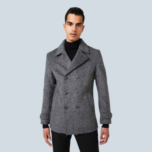 Men Grey Marle Fleece Peacoat