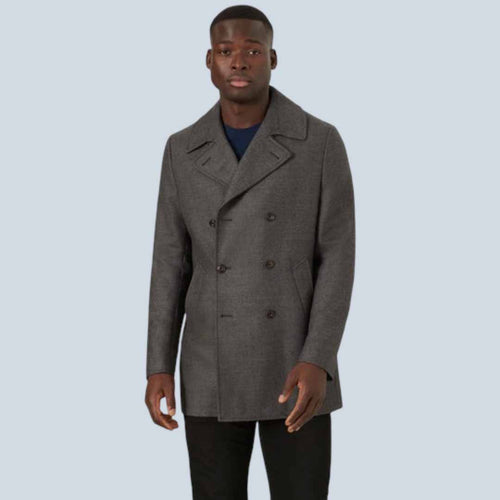 Men Grey Merino Wool Navy Peacoat