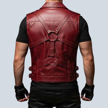 Load image into Gallery viewer, Men Maroon Leather Gothic Biker Vest
