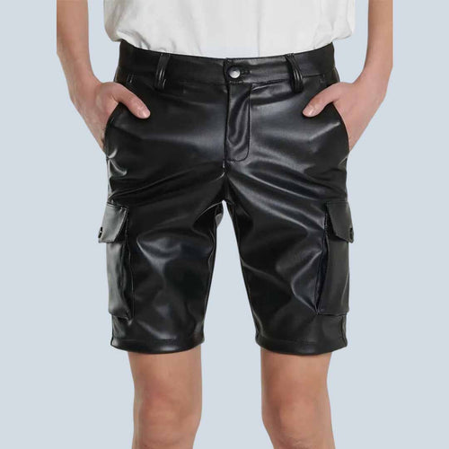 Men Leather Shorts Genuine Multi Pocket Real Leather Pant Style