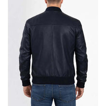 Load image into Gallery viewer, Men Navy Blue Lambskin Leather Bomber Jacket with Slim Flight Fit

