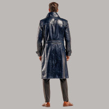 Load image into Gallery viewer, Classic Double Breasted Navy Blue Leather Trench Coat for Men
