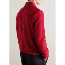 Load image into Gallery viewer, Men Red Suede Leather Cafe Racer Jacket with Lightweight Motorcycle Style

