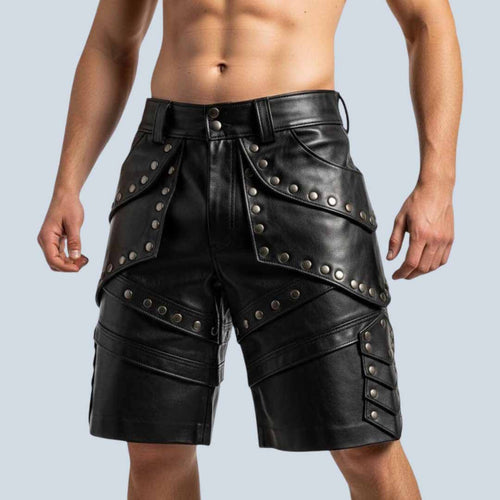 Men Studded Lambskin Leather Shorts