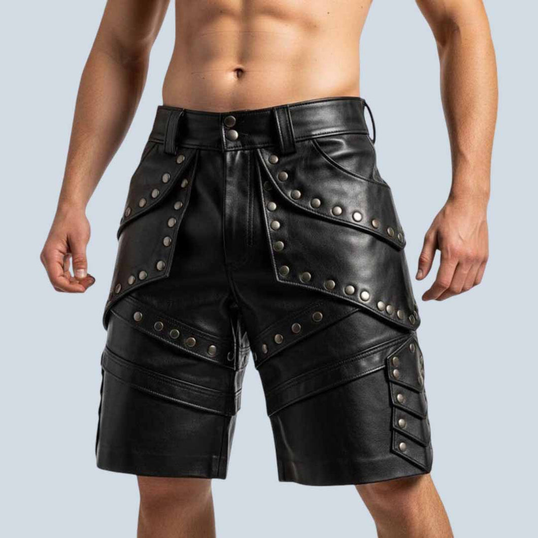 Men Studded Lambskin Leather Shorts