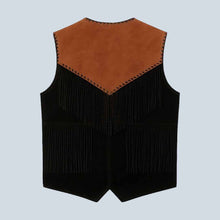 Load image into Gallery viewer, Men Western Suede Leather Vest with Fringe and Beads
