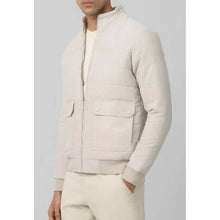 Load image into Gallery viewer, Men White Suede Leather Bomber Jacket with Classic Flight Design
