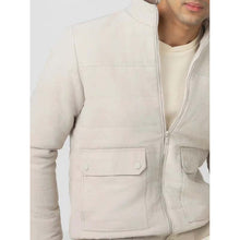 Load image into Gallery viewer, Men White Suede Leather Bomber Jacket with Classic Flight Design
