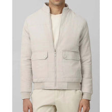 Load image into Gallery viewer, Men White Suede Leather Bomber Jacket with Classic Flight Design
